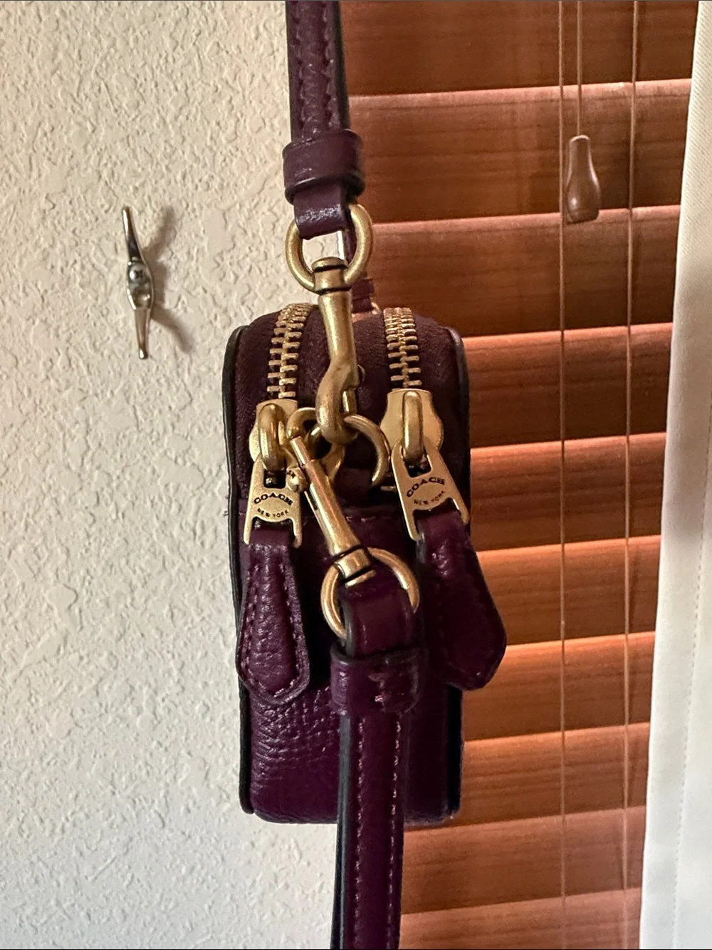 Coach Pebble Leather Crossbody in Deep Berry with Gold Hardware